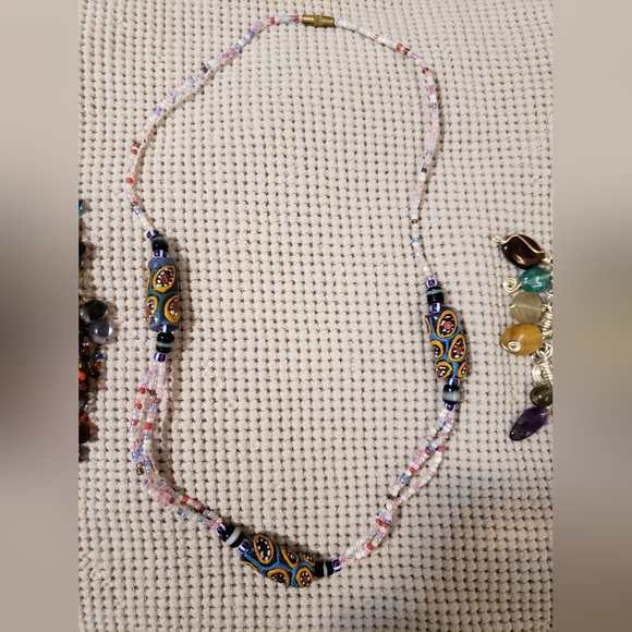 (Bundle) Gem Beaded Chocker, African Trade Necklace & Gem Glass Charm Bracelet - Picture 6 of 10